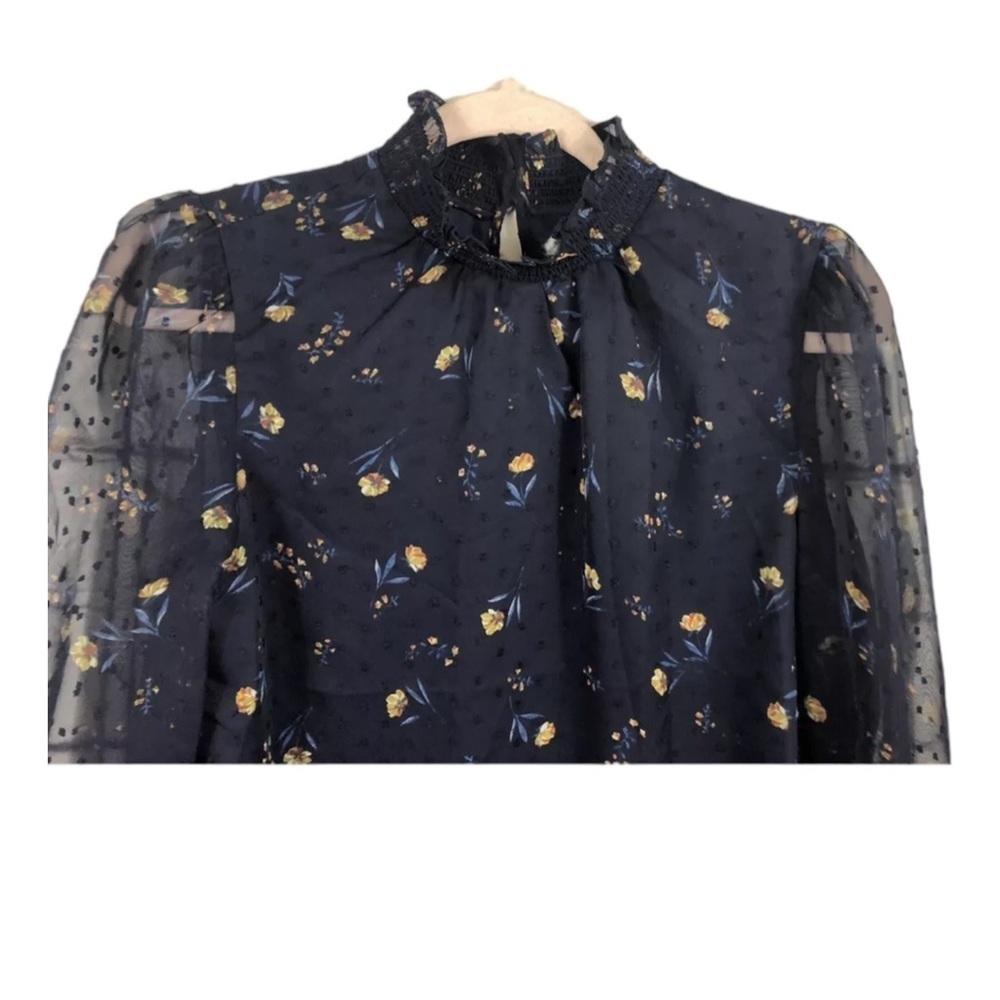 DRAPER JAMES Swiss Dot Field of Flowers  Smocked Dress in Nassau Navy Size MED - Picture 4 of 11